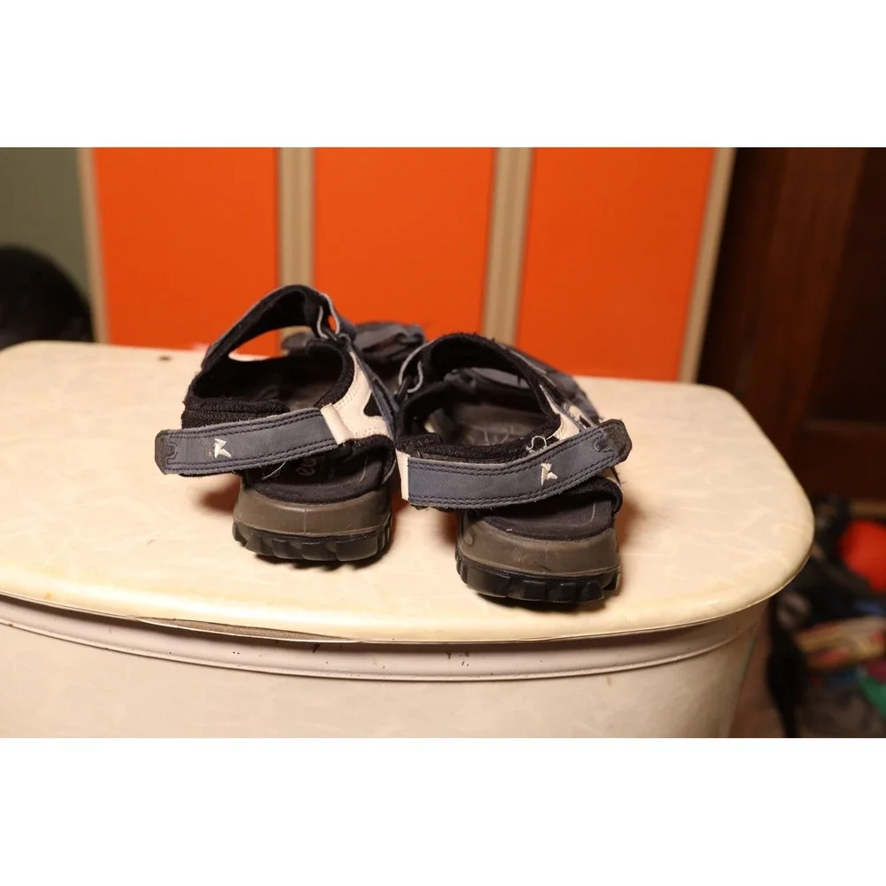 ECCO Mens Sport Sandals Navy Blue Black Leather Hiking Trail Shoes 39 US‎ 8-8.5